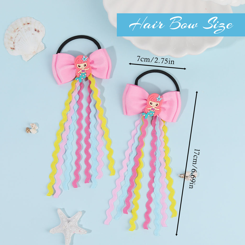 2pcs 2.75" Mermaid Bows Ribbon Hair Tie with Elastic Rubber Bands image 10