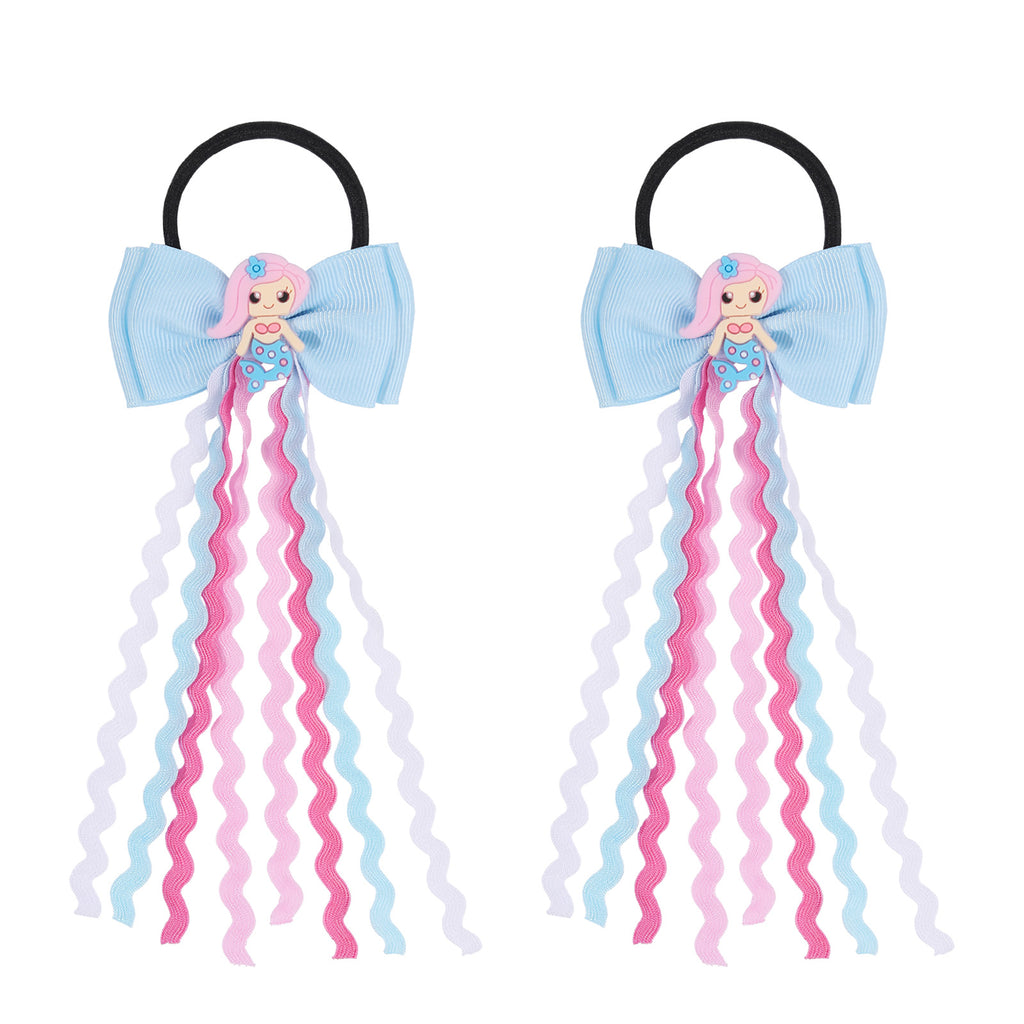 2pcs 2.75" Mermaid Bows Ribbon Hair Tie with Elastic Rubber Bands image 4