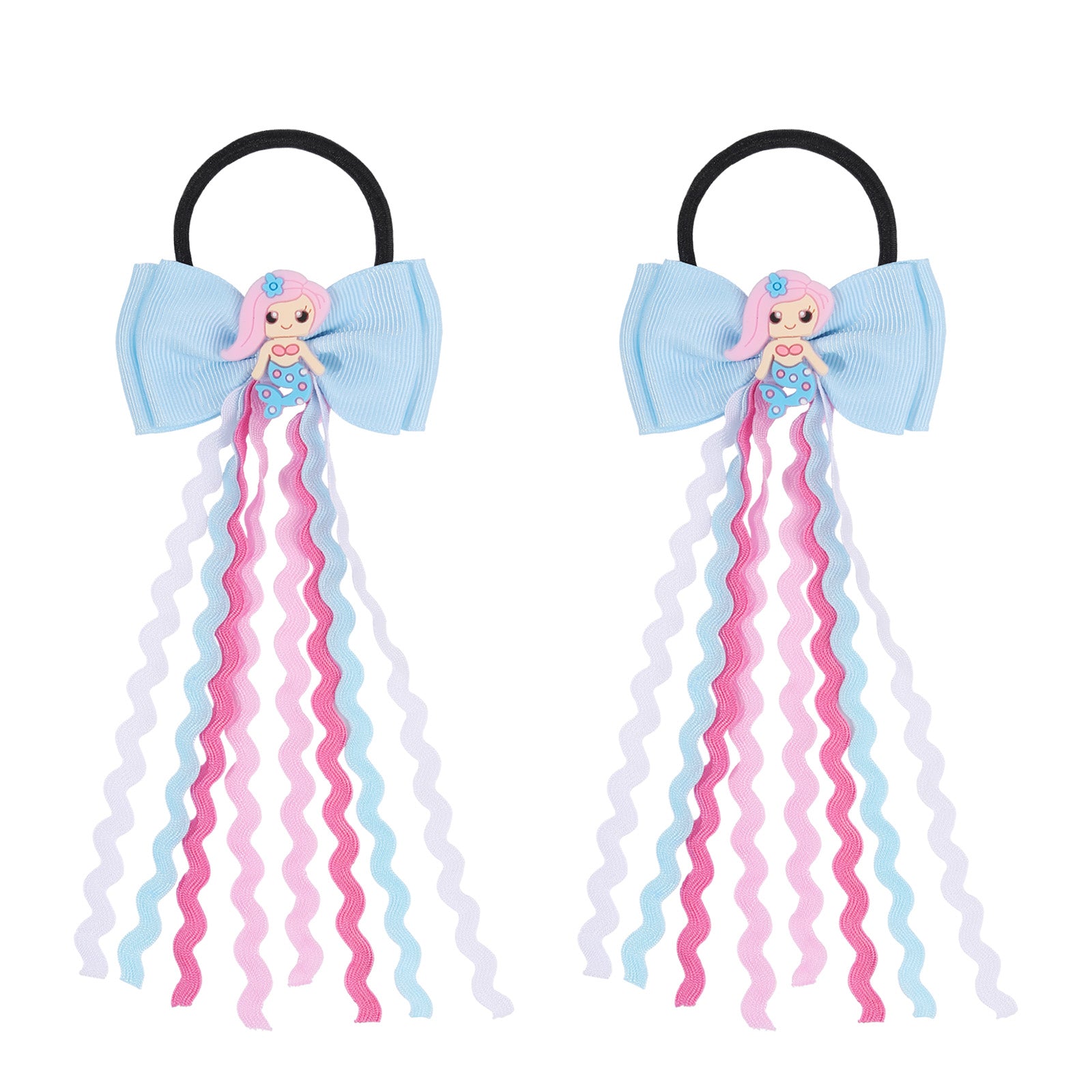 2pcs 2.75" Mermaid Bows Ribbon Hair Tie with Elastic Rubber Bands image 4