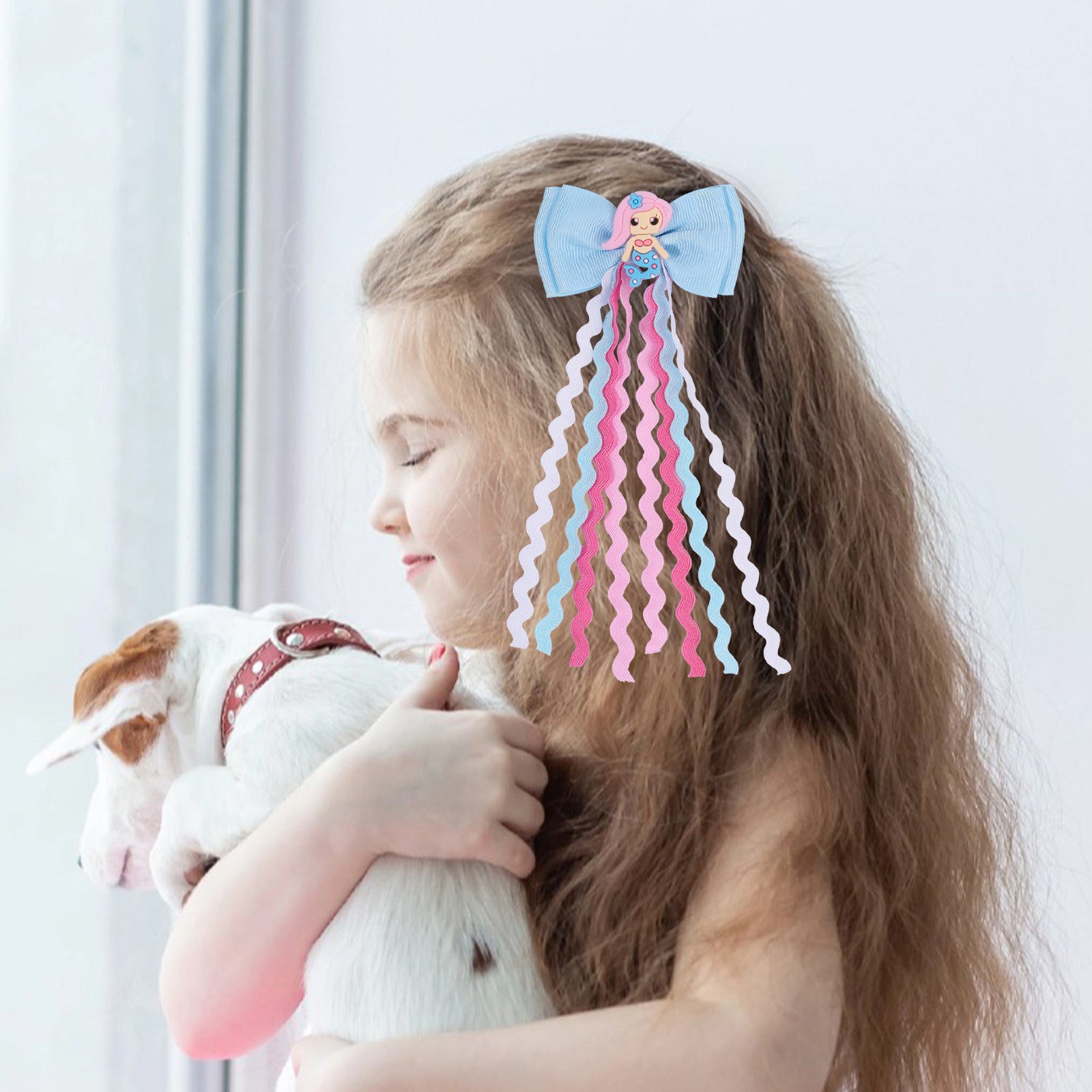 2pcs 2.75" Mermaid Bows Ribbon Hair Tie with Elastic Rubber Bands image 1