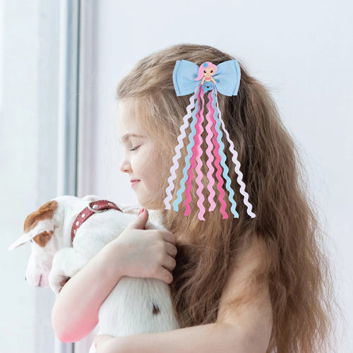 2pcs 2.75" Mermaid Bows Ribbon Hair Tie with Elastic Rubber Bands image 1