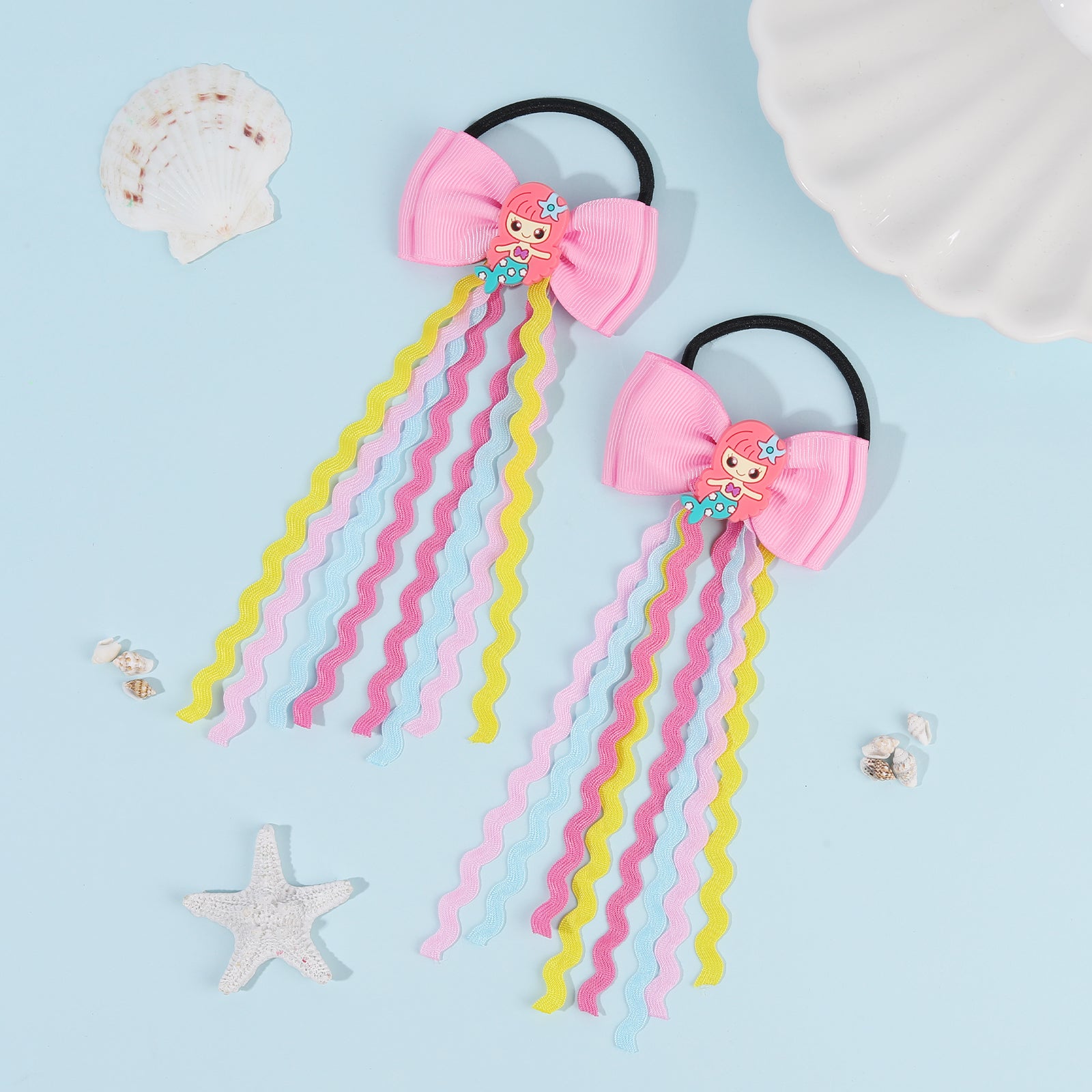 2pcs 2.75" Mermaid Bows Ribbon Hair Tie with Elastic Rubber Bands image 9