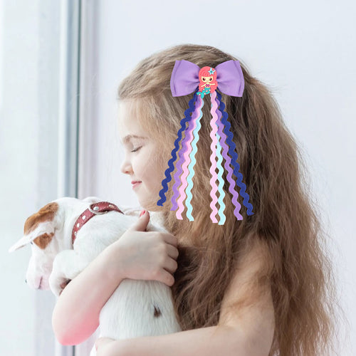 2pcs 2.75' Mermaid Hair Clip Bows with Wavy Streamers for Girls, Kids image 1