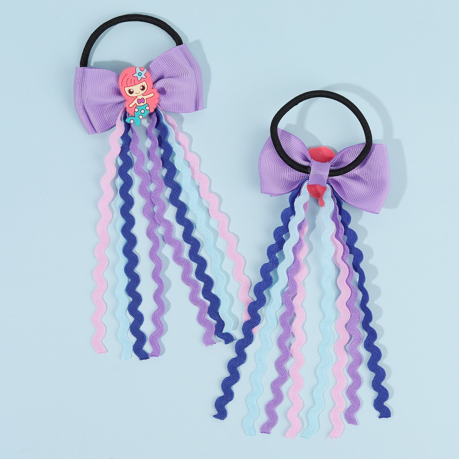 2pcs 2.75" Mermaid Bows Ribbon Hair Tie with Elastic Rubber Bands image 13