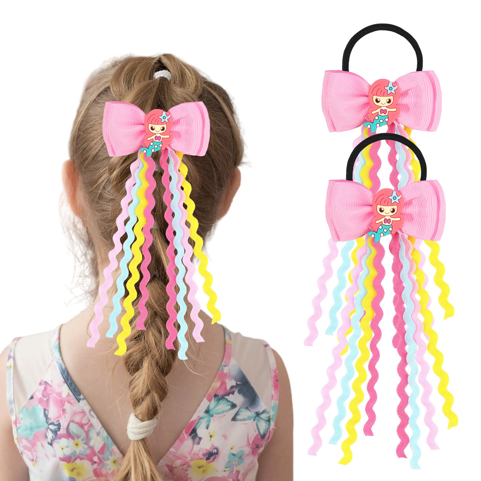 2pcs 2.75" Mermaid Bows Ribbon Hair Tie with Elastic Rubber Bands image 12