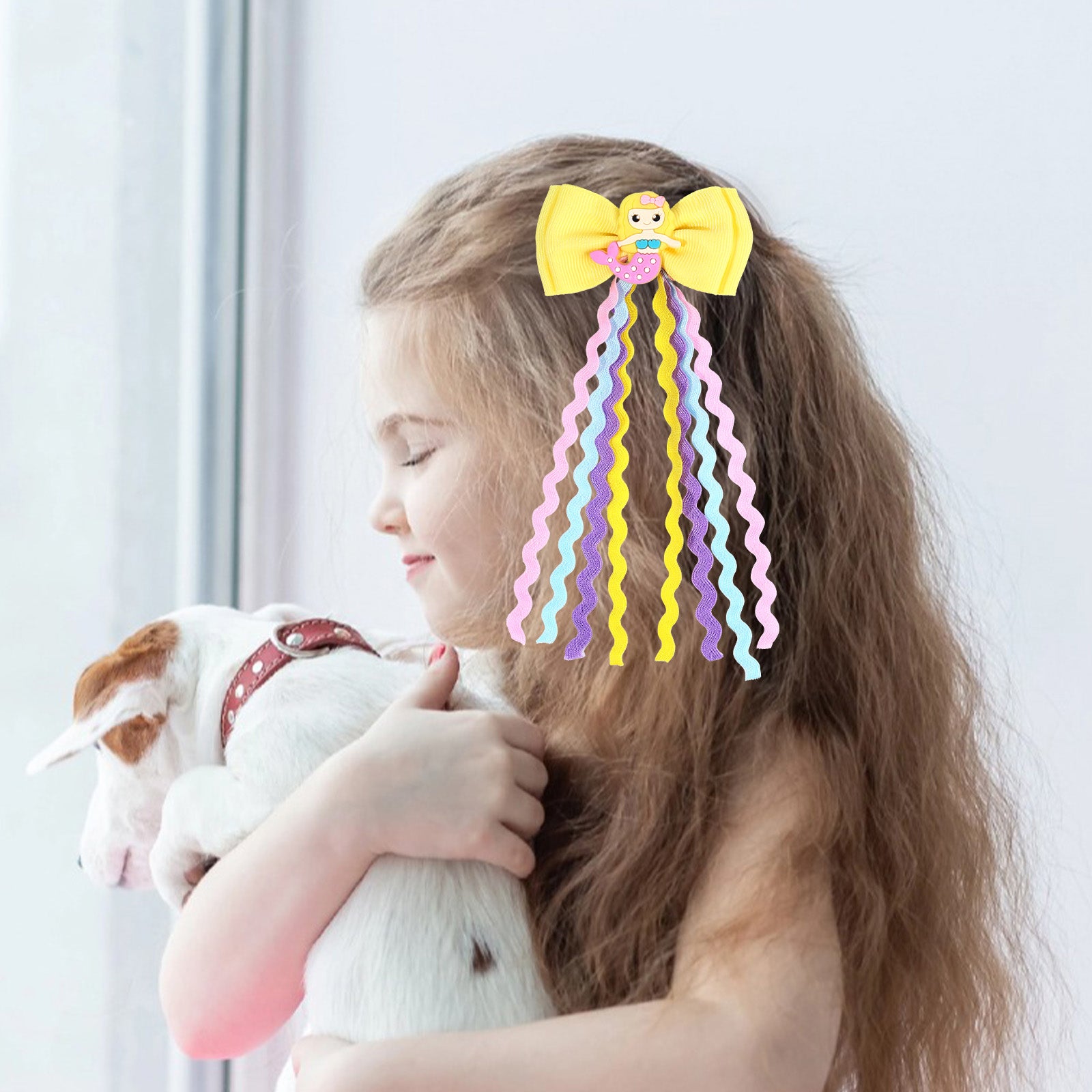 2pcs 2.75' Mermaid Hair Clip Bows with Wavy Streamers for Girls, Kids