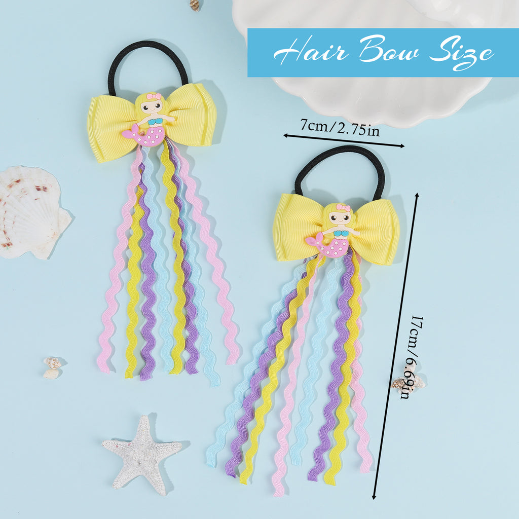 2pcs 2.75" Mermaid Bows Ribbon Hair Tie with Elastic Rubber Bands image 7