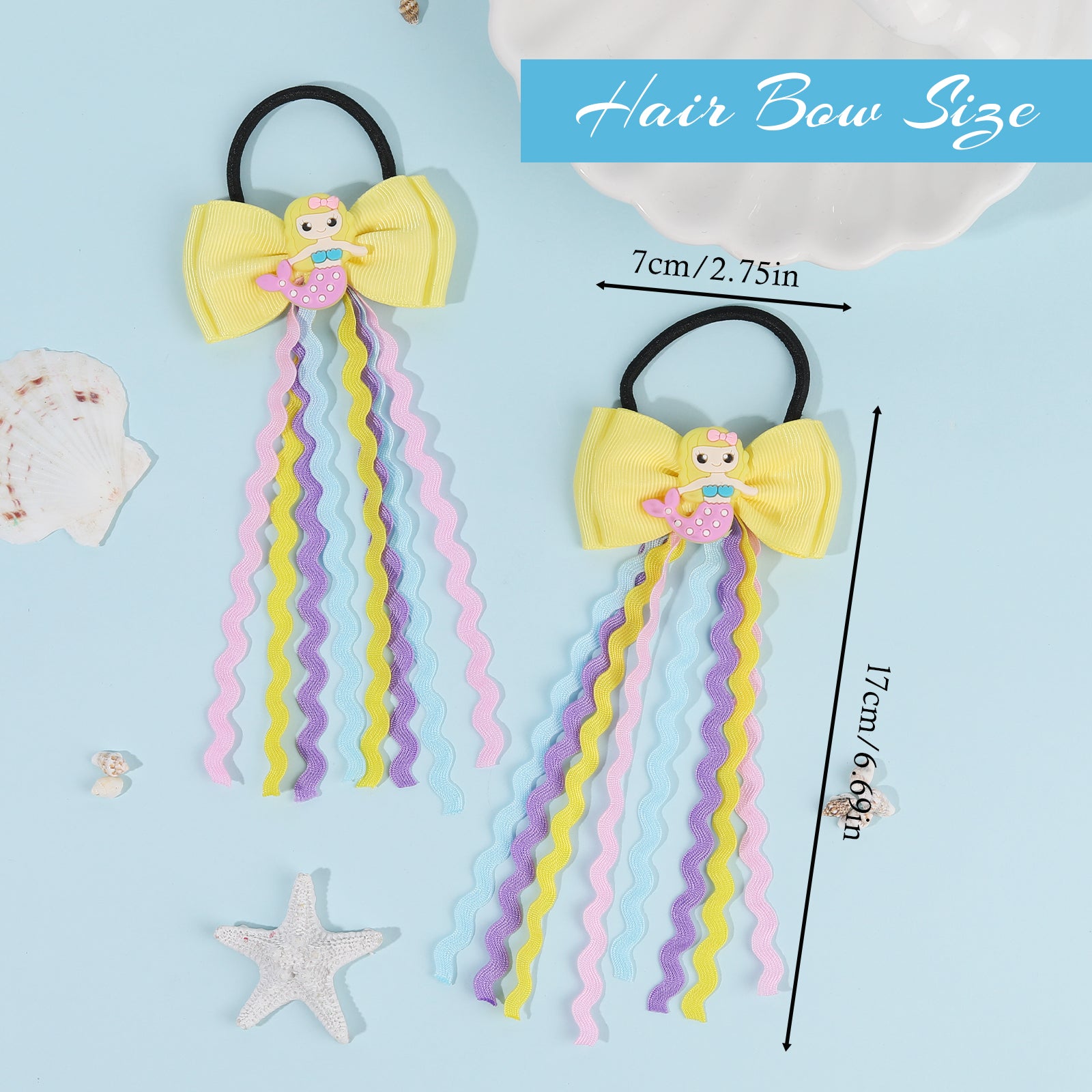 2pcs 2.75" Mermaid Bows Ribbon Hair Tie with Elastic Rubber Bands image 7