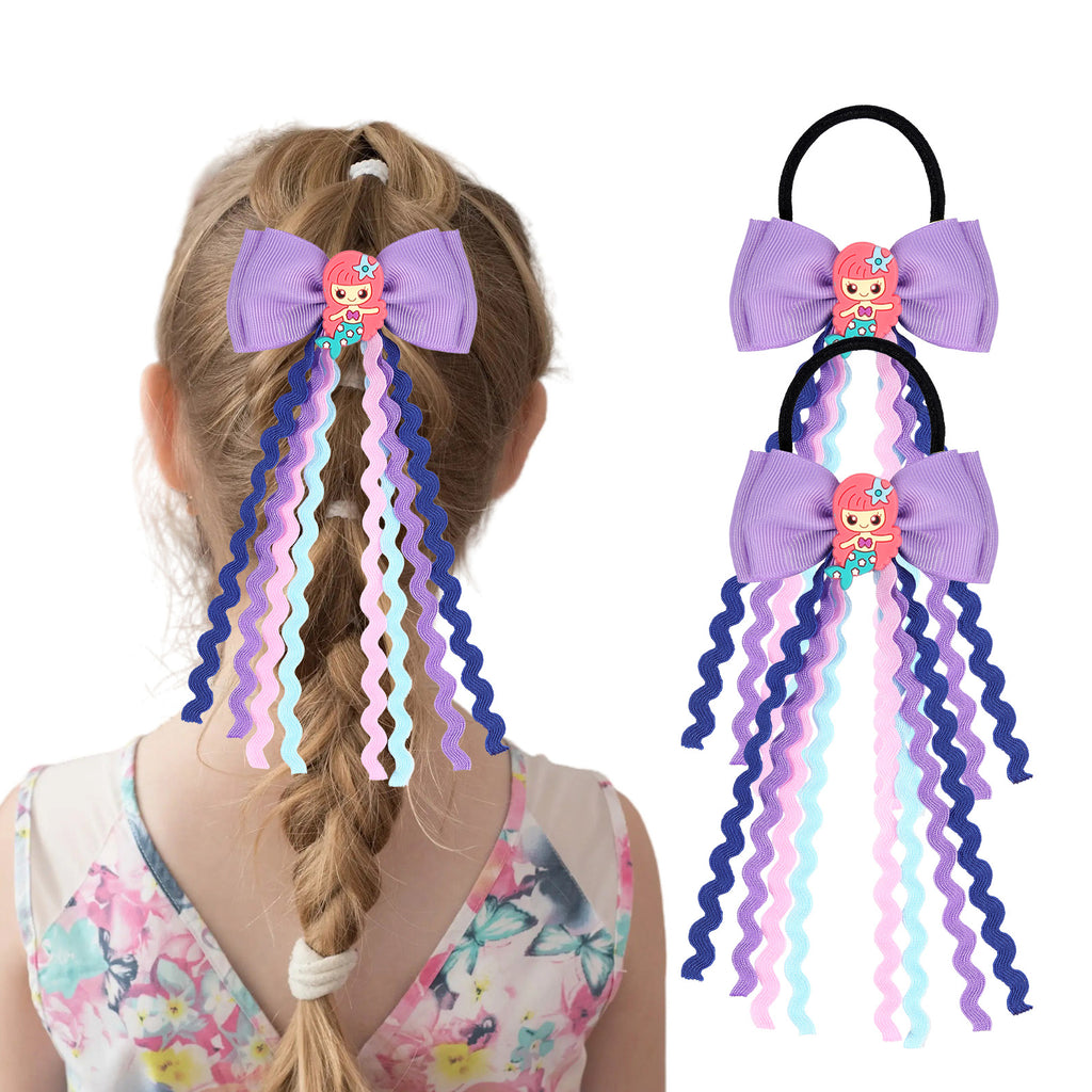 2pcs 2.75" Mermaid Bows Ribbon Hair Tie with Elastic Rubber Bands image 14