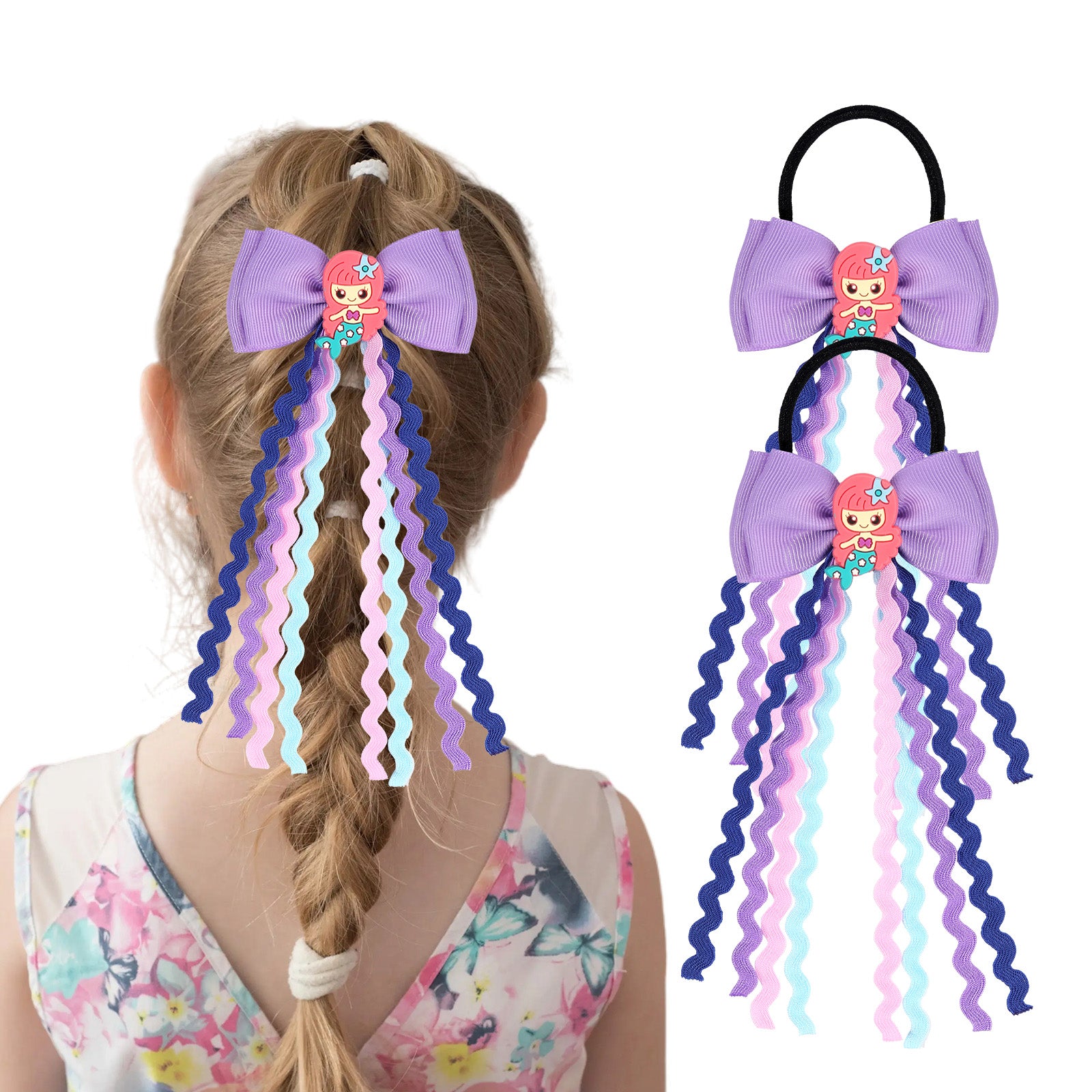 2pcs 2.75" Mermaid Bows Ribbon Hair Tie with Elastic Rubber Bands image 14