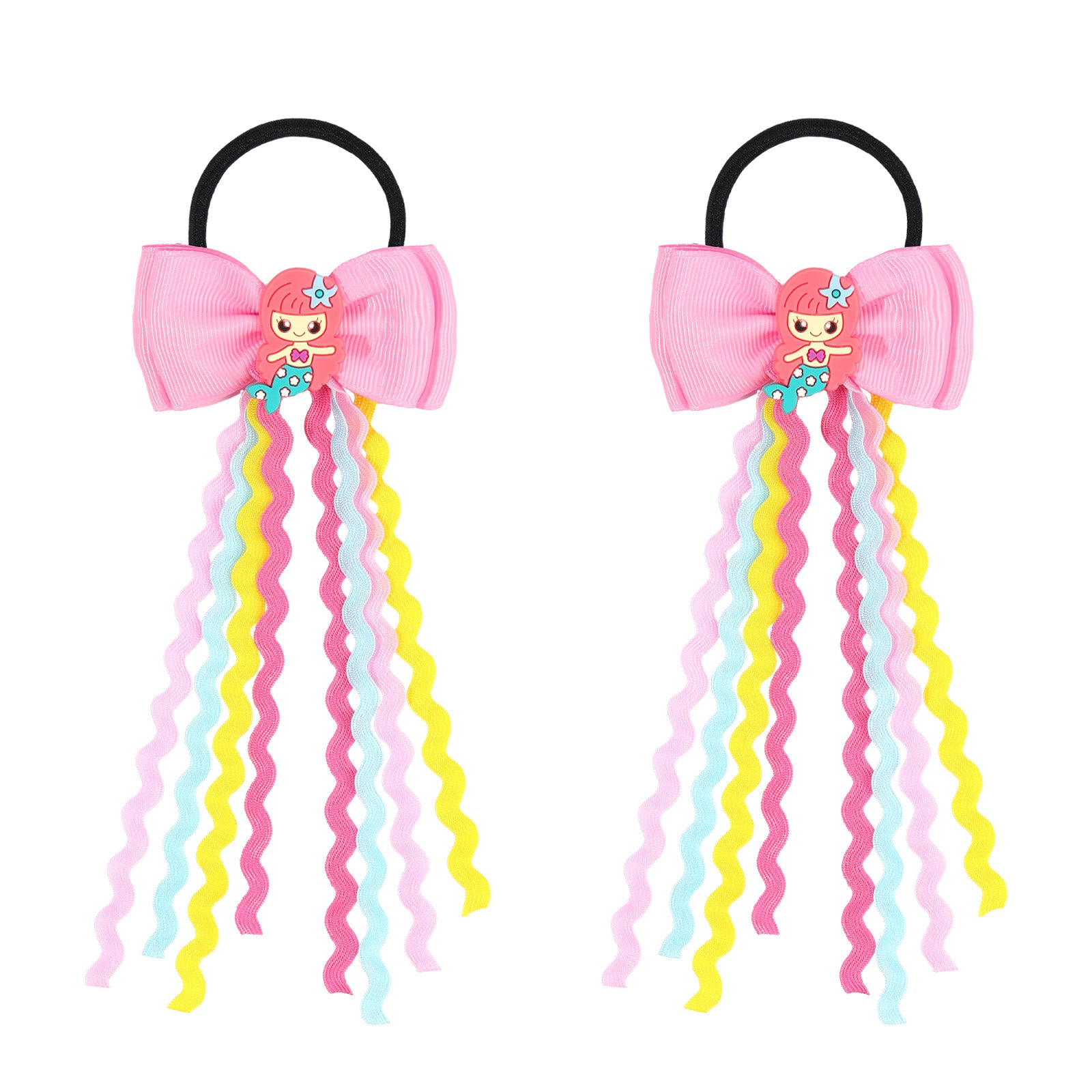 2pcs 2.75" Mermaid Bows Ribbon Hair Tie with Elastic Rubber Bands image 8