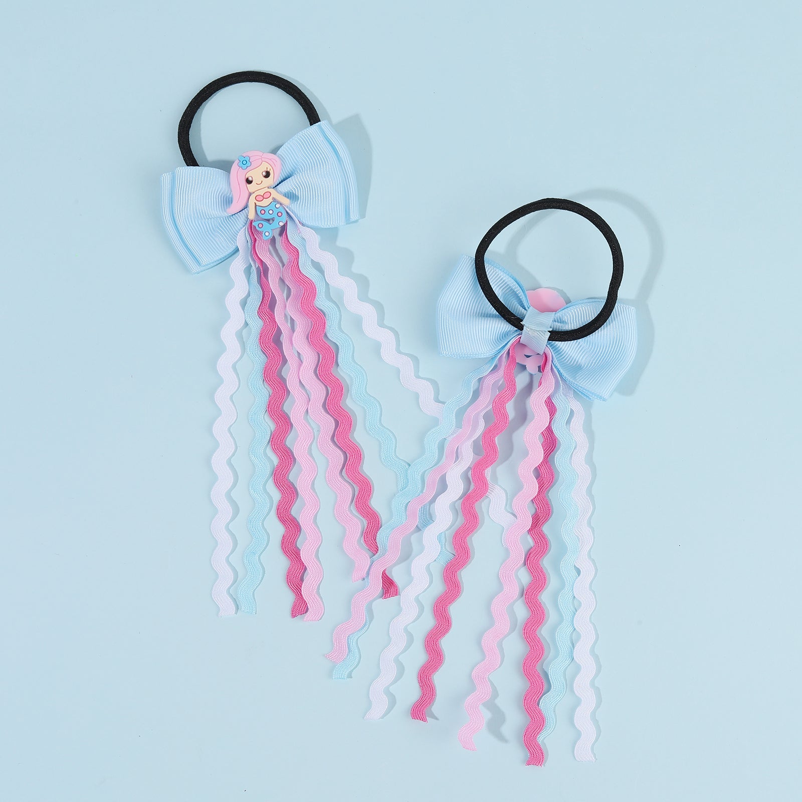 2pcs 2.75" Mermaid Bows Ribbon Hair Tie with Elastic Rubber Bands image 2