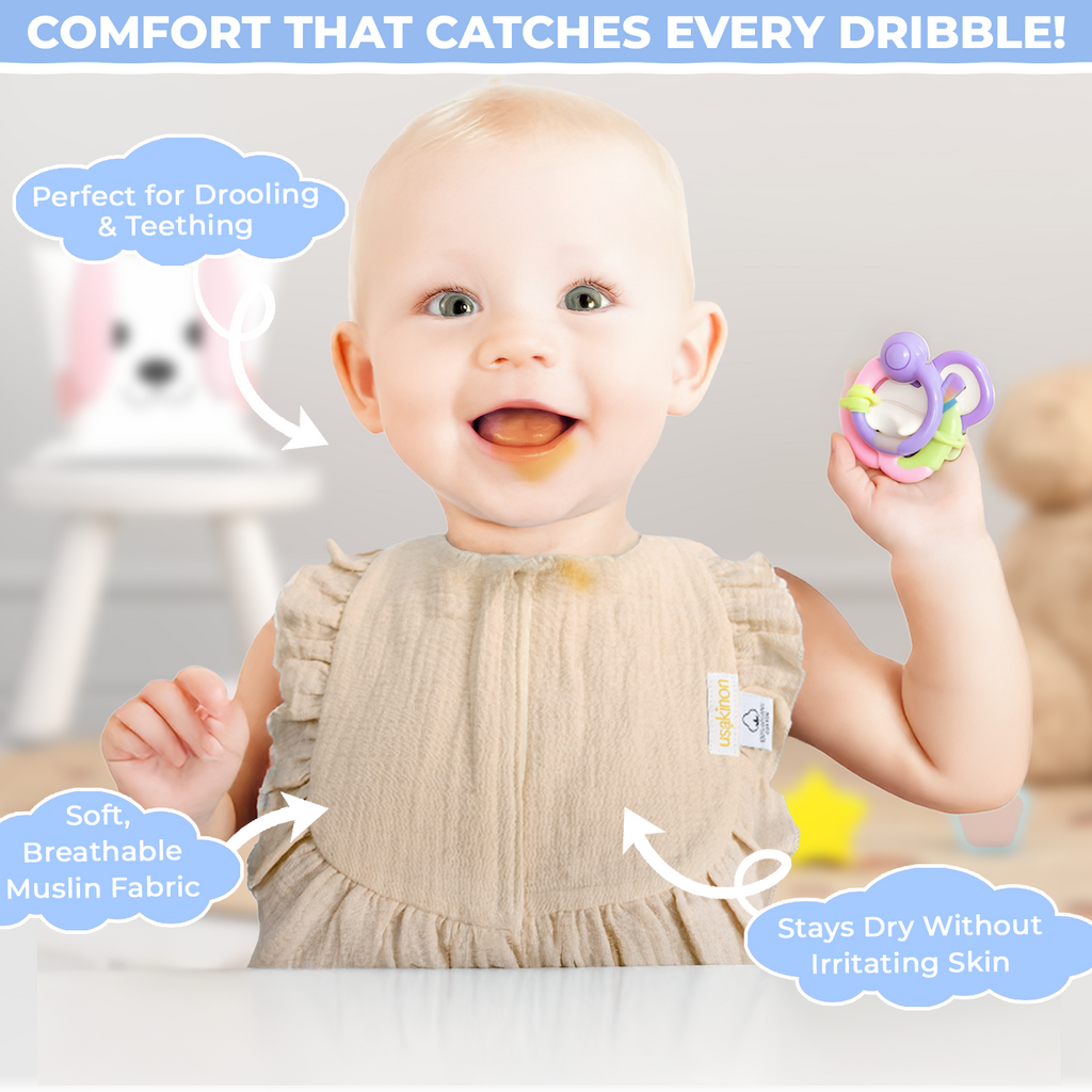 100% Organic Muslin Cotton Baby Bibs 2 Pack Front Closure CPC & COTS Safe image 12
